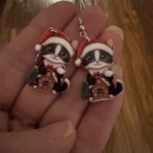 Cute Tuxedo Cat Acrylic Christmas Earrings